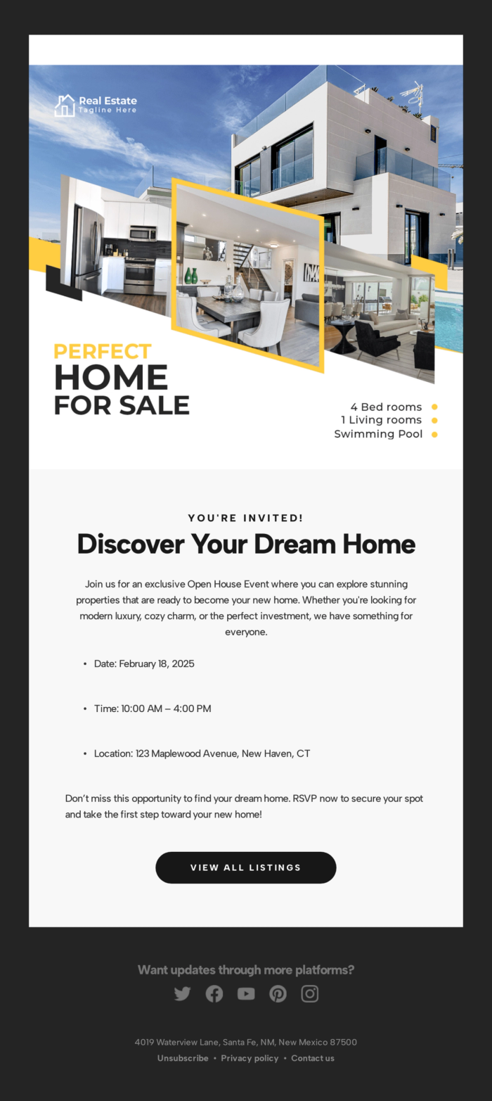 Open house email template.