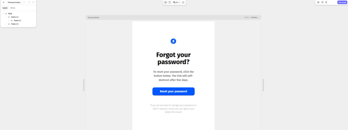 An email template for a forgotten password notification built with Tabular’s email template builder.