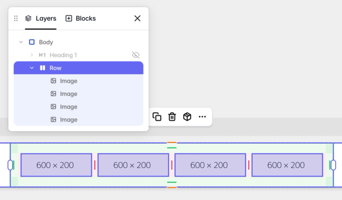 Row block containing four Image blocks