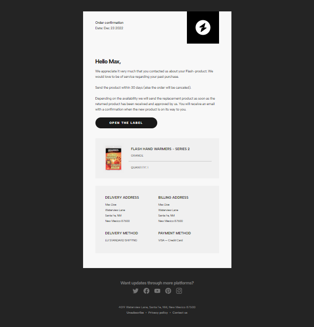 Free transactional email template.