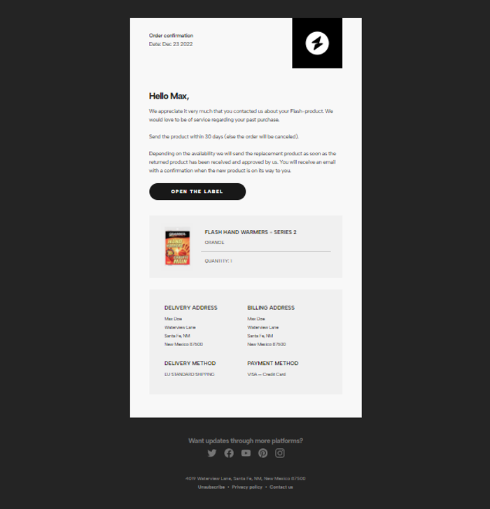 Free transactional email template.