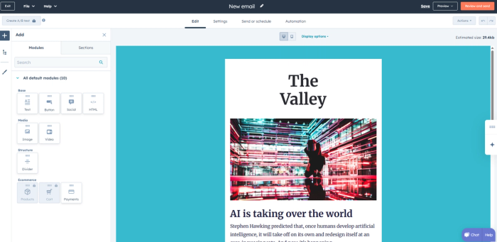 Hubspot email builder.