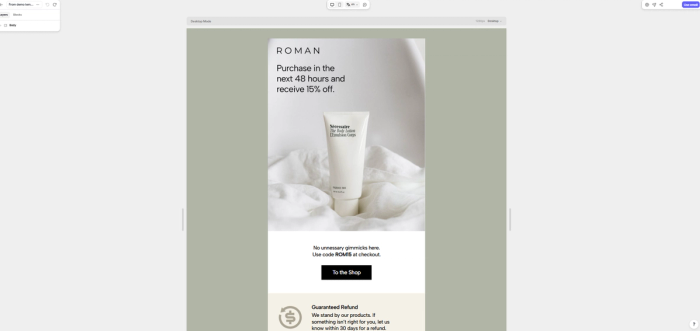 An abandoned cart email template built with Tabular’s email template builder.