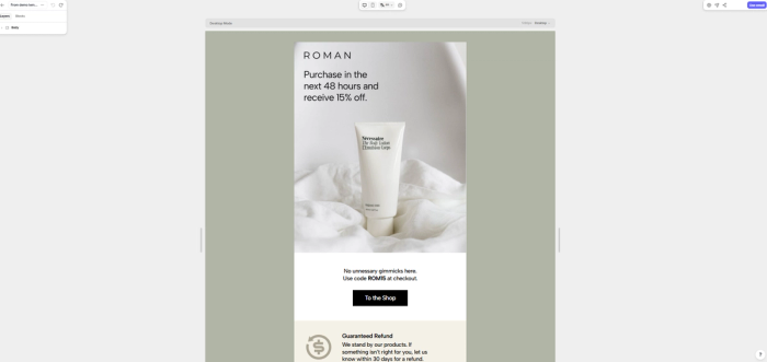 An abandoned cart email template built with Tabular’s email template builder.