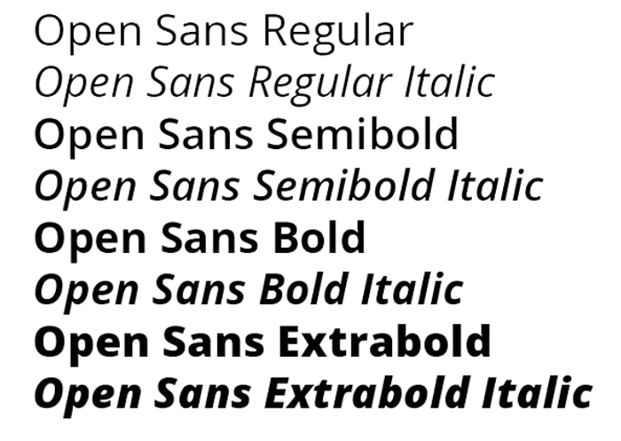 Open Sans in different font weights.