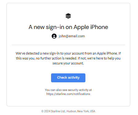 User sign in notification template.