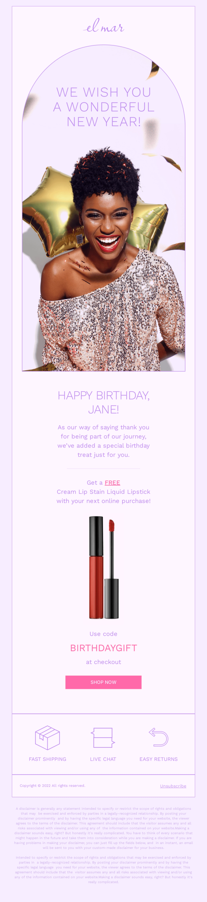 Birthday email template example.