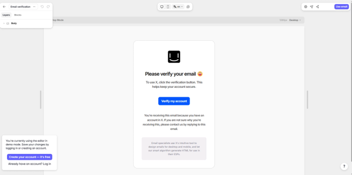 A simple transactional email template example.