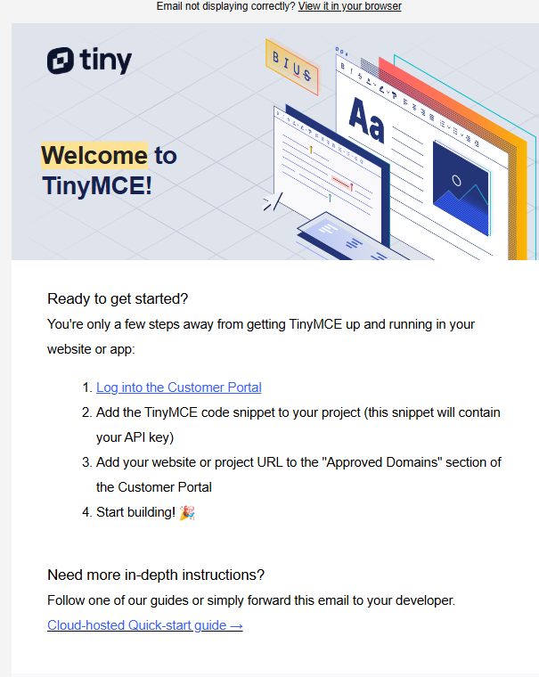 SaasS welcome email example.