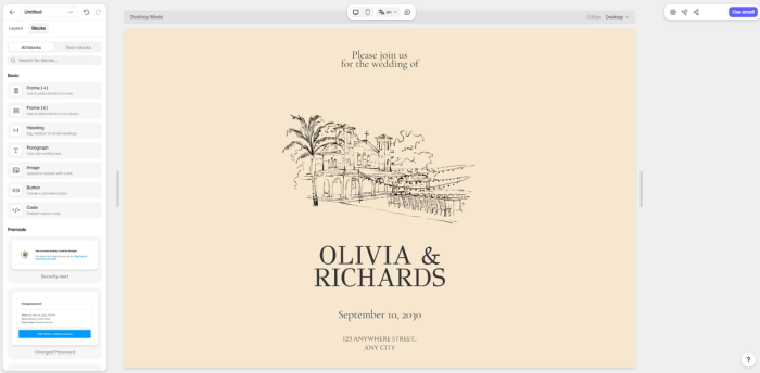 A wedding invitation email template.