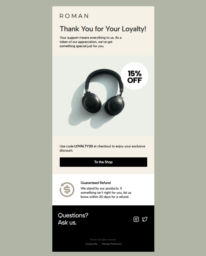 Customer retention email template.