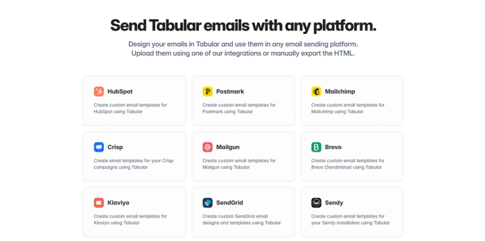 Tabular ESP integrations.