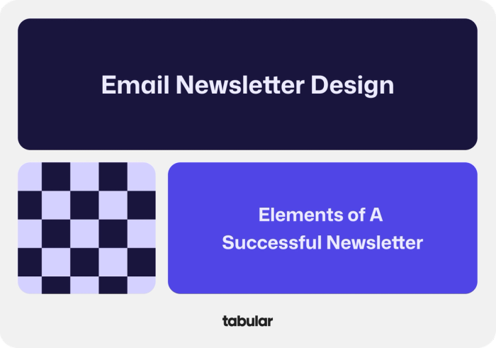 A branded banner from Tabular with the text of Elements of a successful newsletter