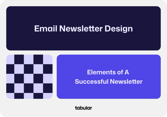A branded banner from Tabular with the text of Elements of a successful newsletter