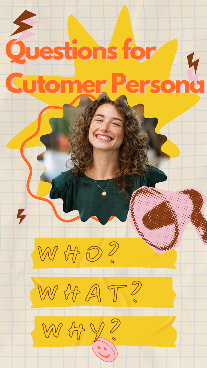 Who, what and why questions to create a customer persona visual.