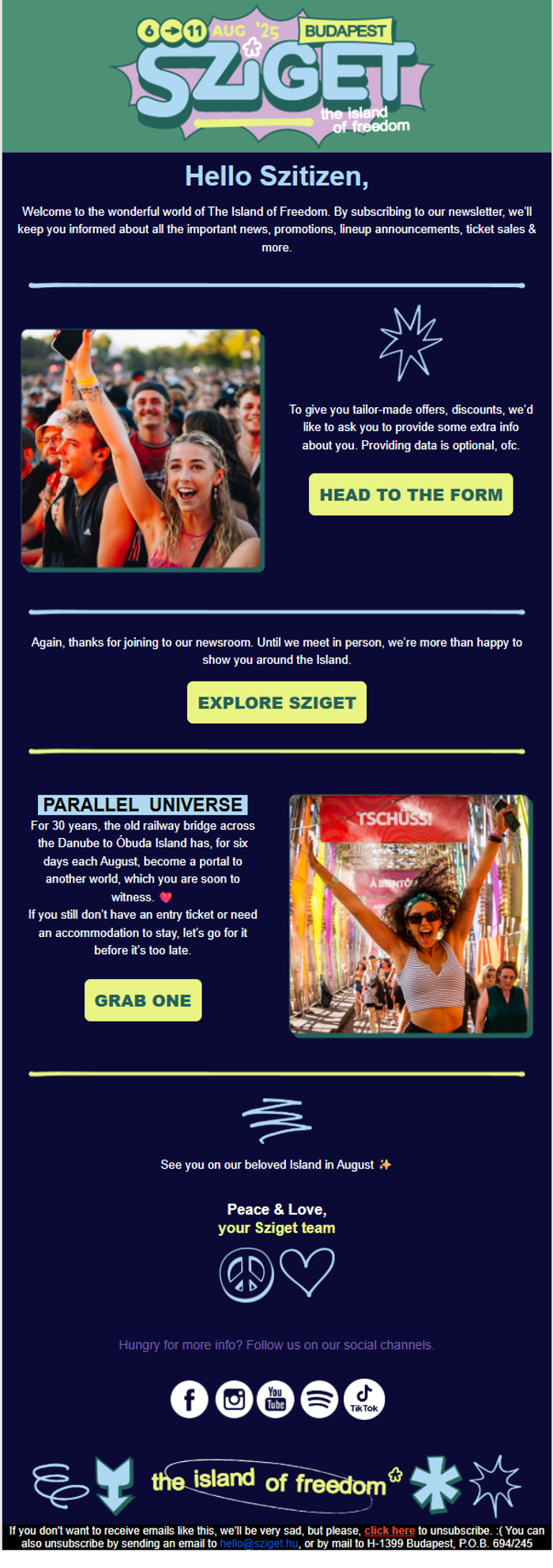 Sziget festival welcome email.