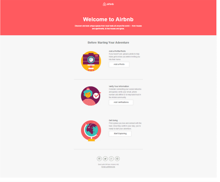 An example of welcome email template: Airbnb.