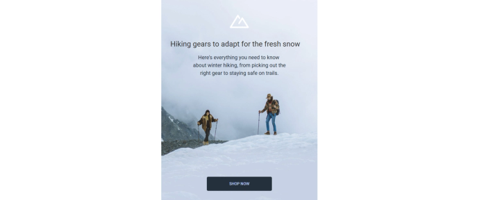 The main top section including the background image, logo, headline, introductory text, and call-to-action button. It sets the initial visual theme.