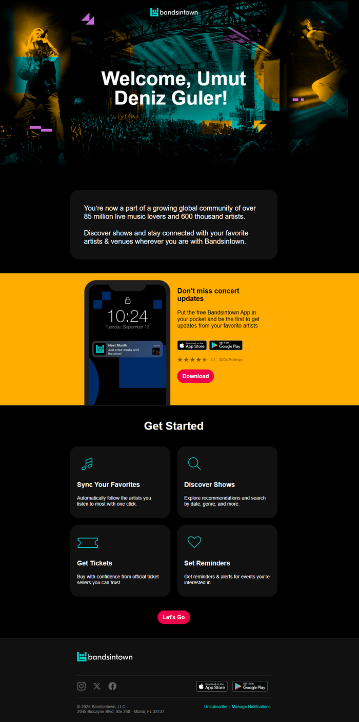 Brandisintown onboarding email example.