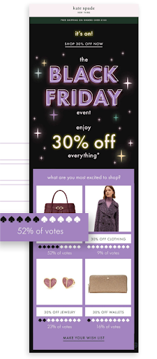 Live pool on an interactive email template example.