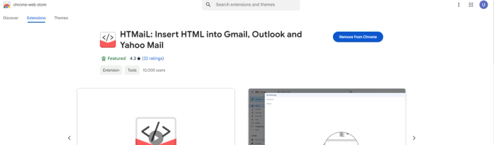 Htmail google chrome extension to add html email templates to gmail.