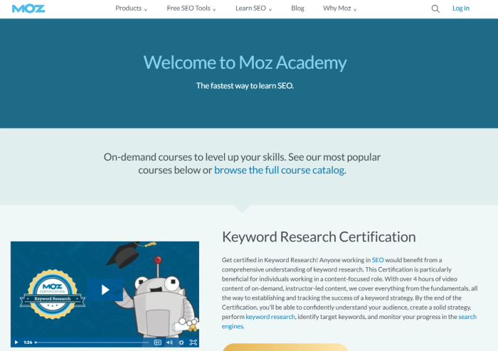 Moz academy webpage.