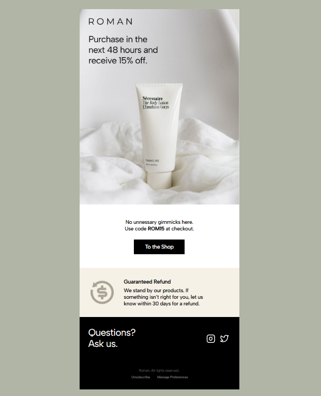 A responsive abandoned cart email template.