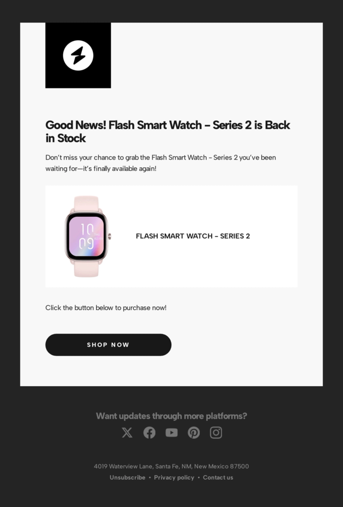 Back in stock email template.