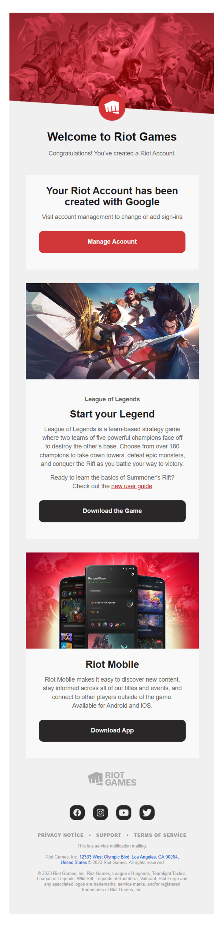 Riot games onboarding email.
