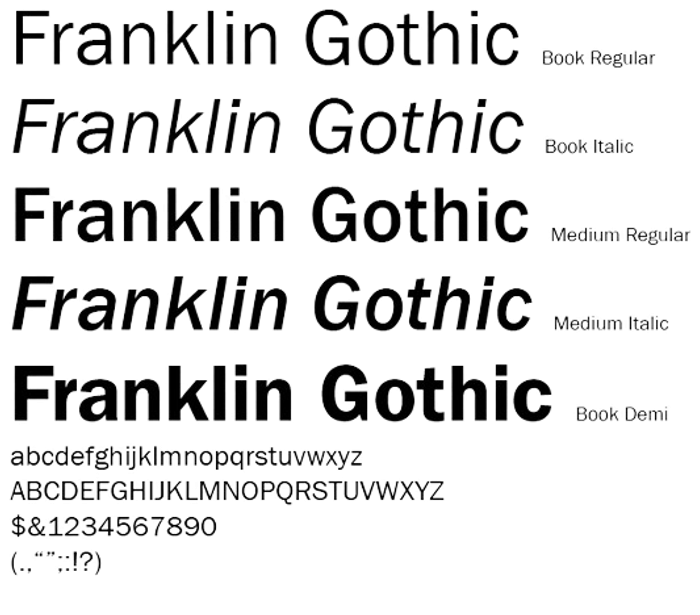 Franklin Gothic font in various weights.