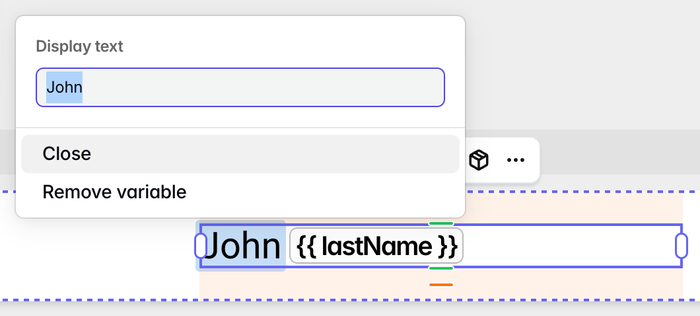 Add display text to the marked variables to show example values in the editor while designing your email.