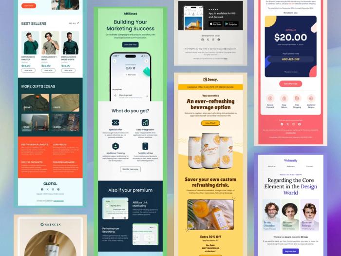 A collage of various email template designs.