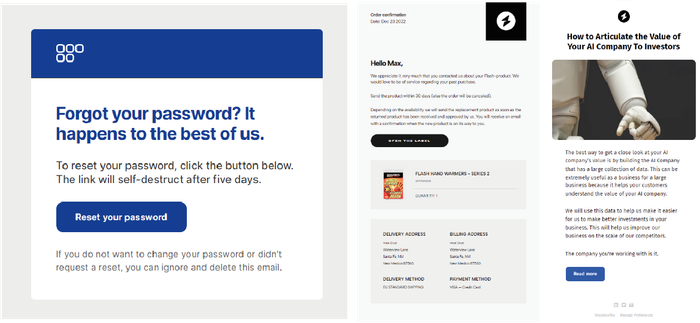 CTA buttons in different parts of email templates.