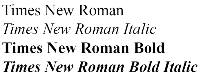 Times New Roman font in various weights.