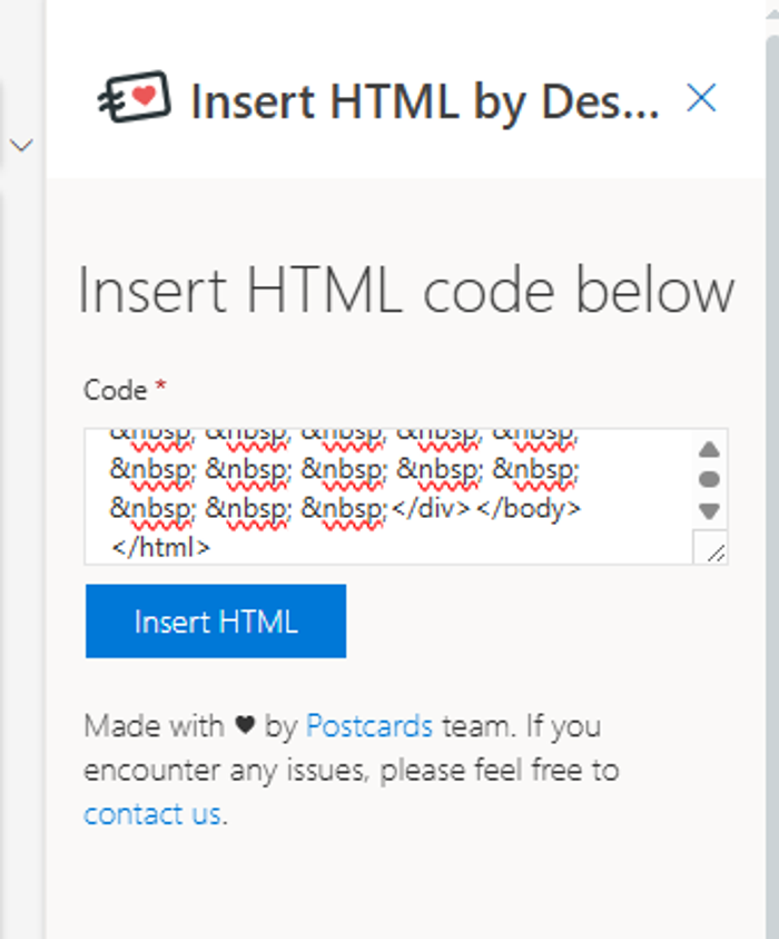 Add the html code into outlook365.