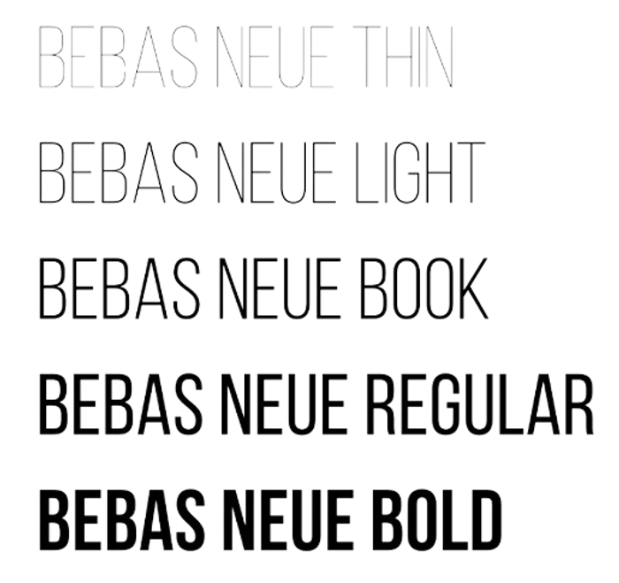 Bebas font in various font weights.