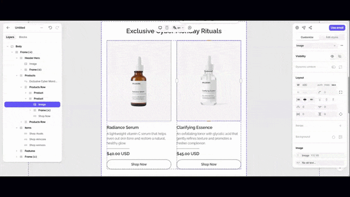 Tabular real drag and drop email builder.