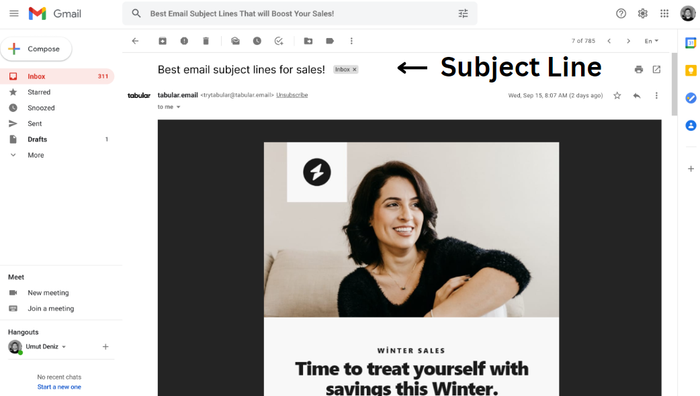 Where is email subject line in gmail.