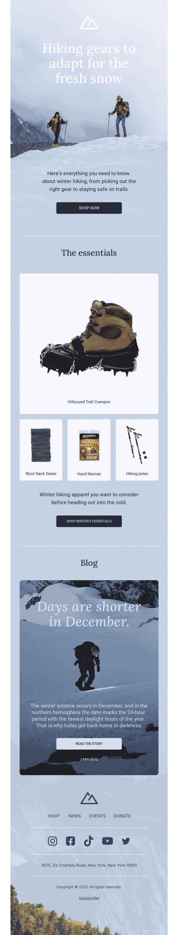 A modular promotional email template with products and categories.