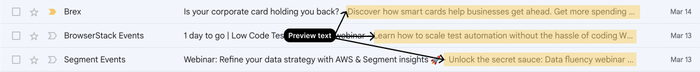 Example of preview text in Gmail. The highlighted text is considered to be preview text.