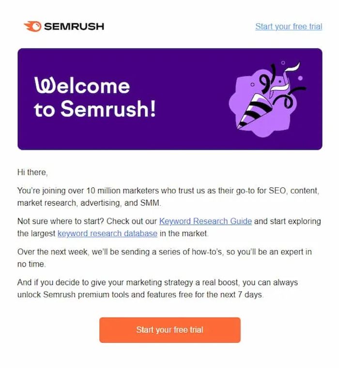 Semrush b2b email marketing example.