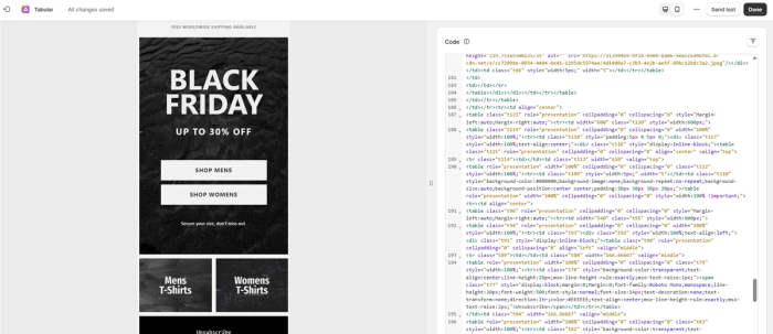 Tabular's responsive email template in shopify.