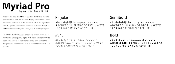 Every letter in the Myriad Pro font.