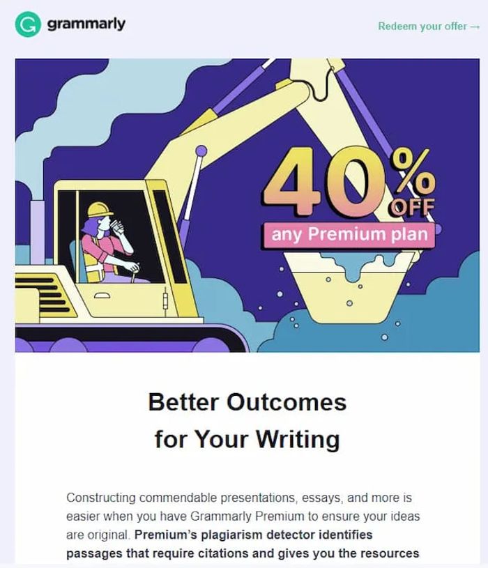 Grammarly B2B email marketing example.