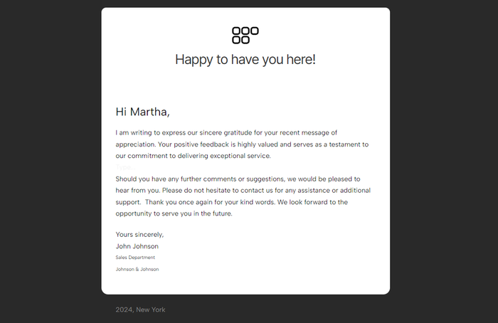 Email template to respond appreciation email.