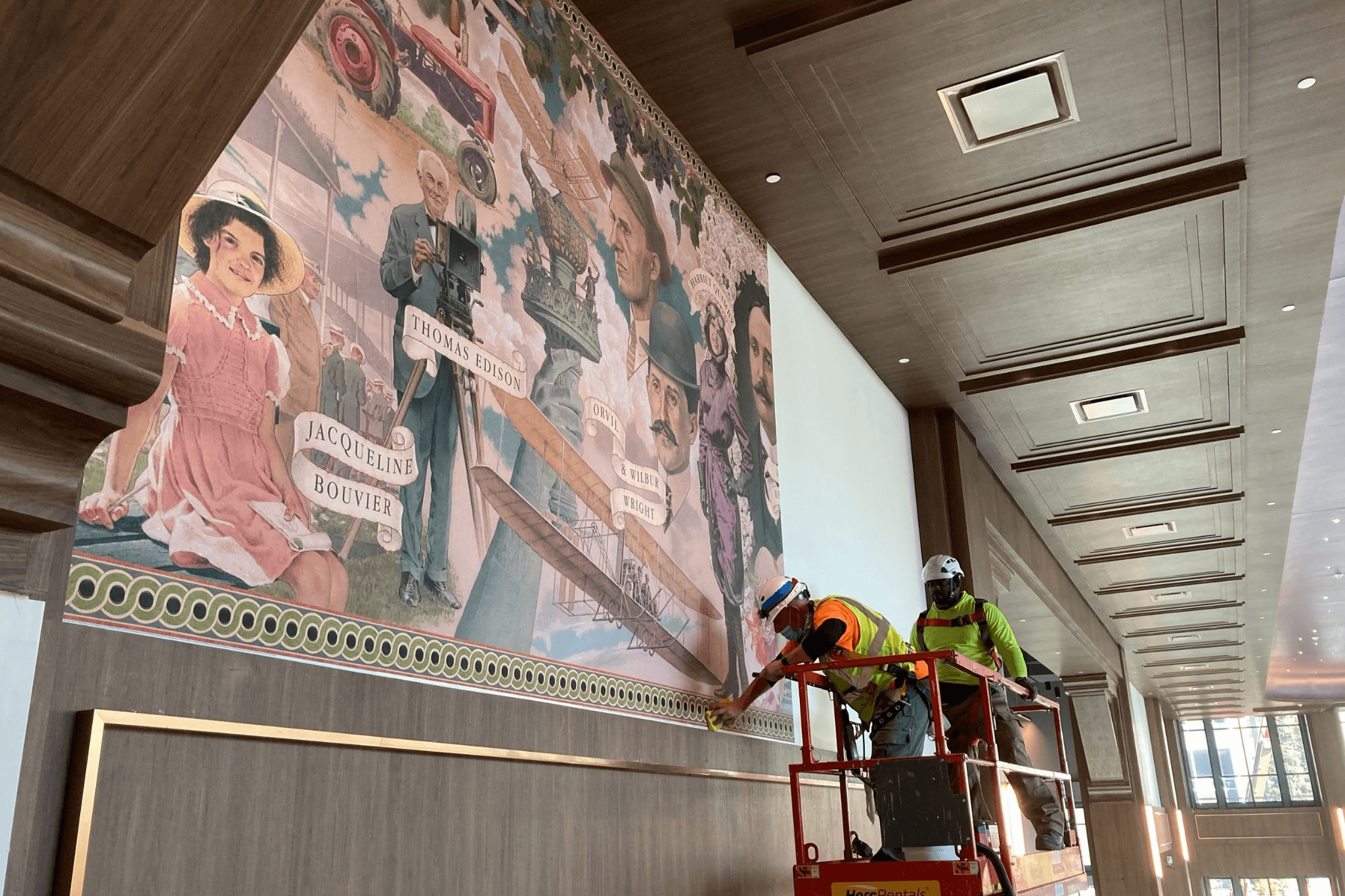 UBS Arena — Arrival Hall Mural & Guest Experience by Love & War Large-scale mural artwork by Mark Stutzman in the arrival hall of UBS Arena at Belmont Park in Elmont, New York, celebrating the history and culture of the New York Islanders. Love & War developed the conceptual design direction and guest experience strategy for UBS Arena, working across art, interiors, branded environments and hospitality spaces to create a distinctive sense of place throughout the arena and connect the new venue to the Islanders’ heritage.