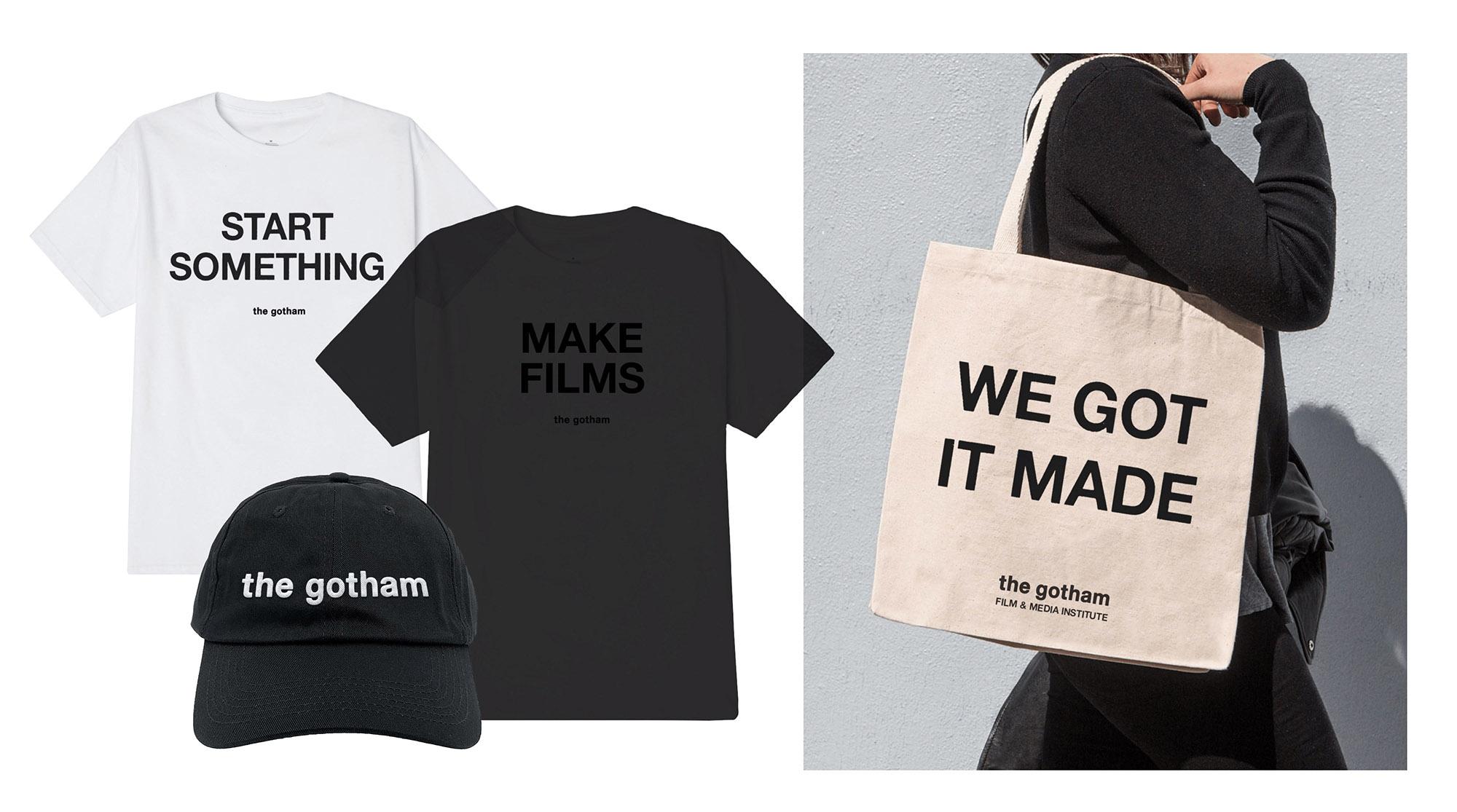 Gotham Film & Media Institute branded merchandise featuring the visual identity designed by Love & War.