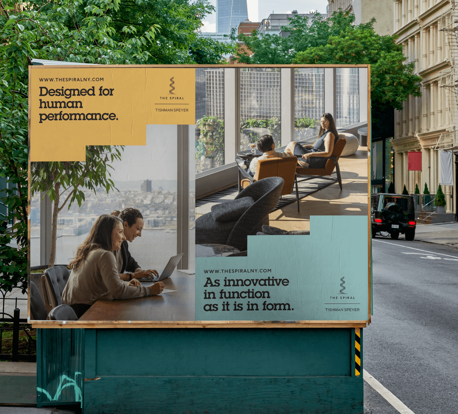The Spiral outdoor campaign in Manhattan, created by Love & War for Tishman Speyer.