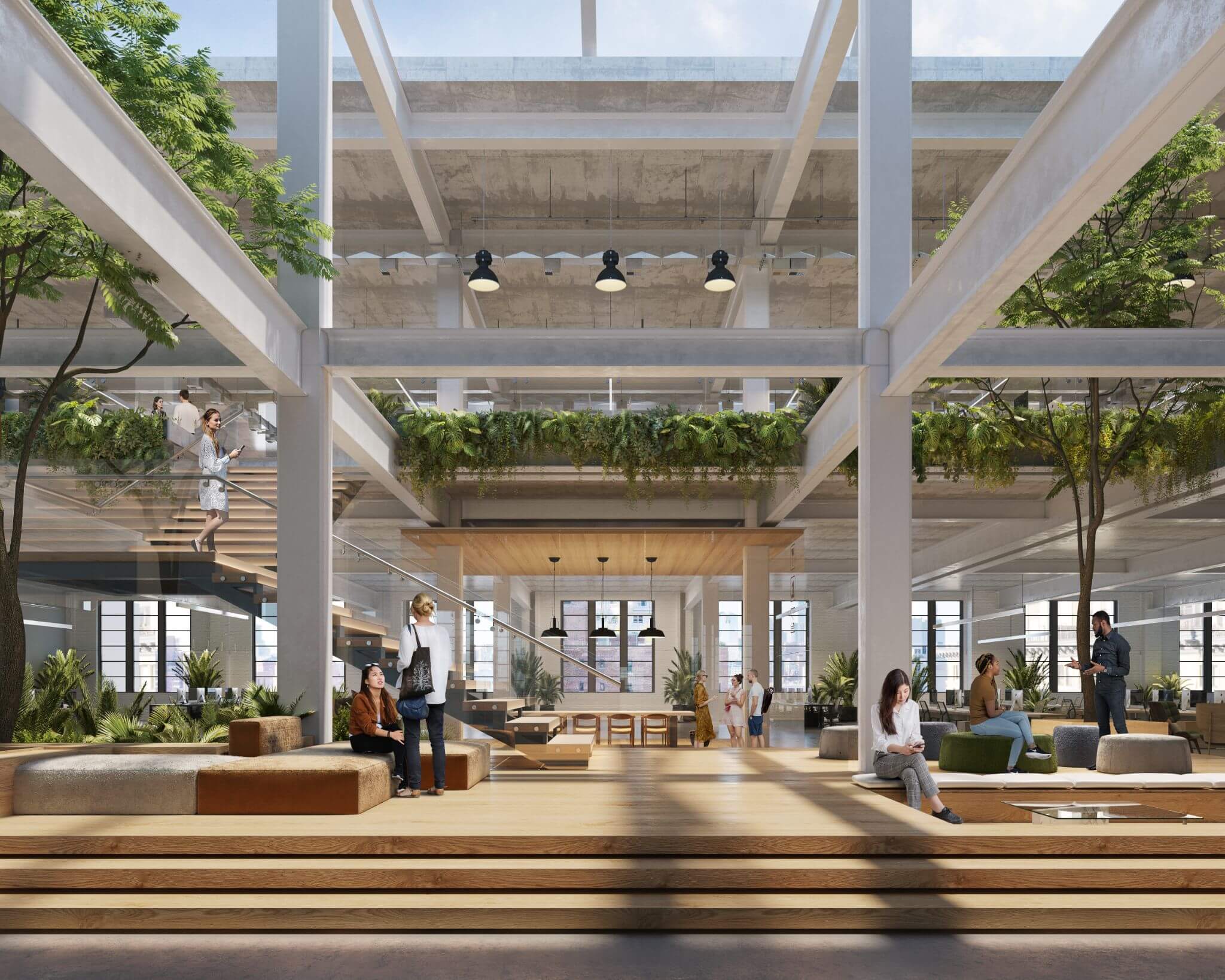 Interior of Tishman Speyer’s Morgan North workplace in New York, with campaign by Love & War.
