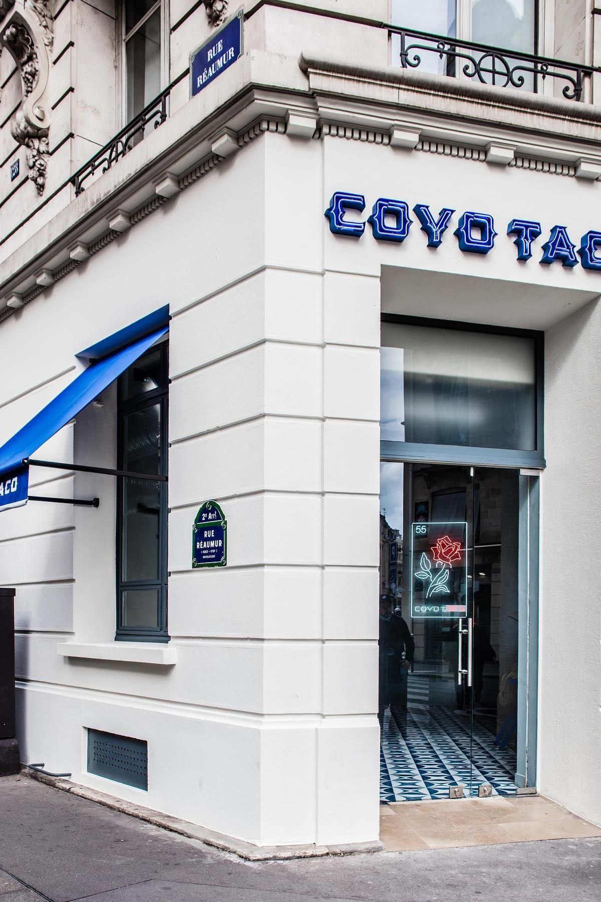 Coyo Taco Paris location, featuring exterior signage and visual identity developed by Love & War.